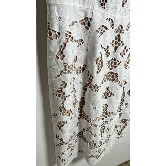 J PETERMAN Womens 12 Sleeveless Sheath Dress White Lace Nude Underlay Linen EUC - Picture 4 of 8